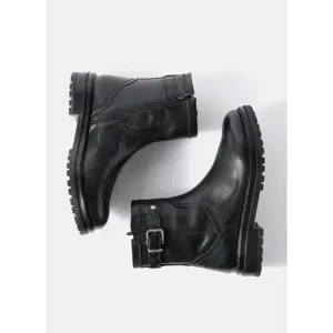 Mint Velvet Gia Black Leather Ankle Biker Boots
